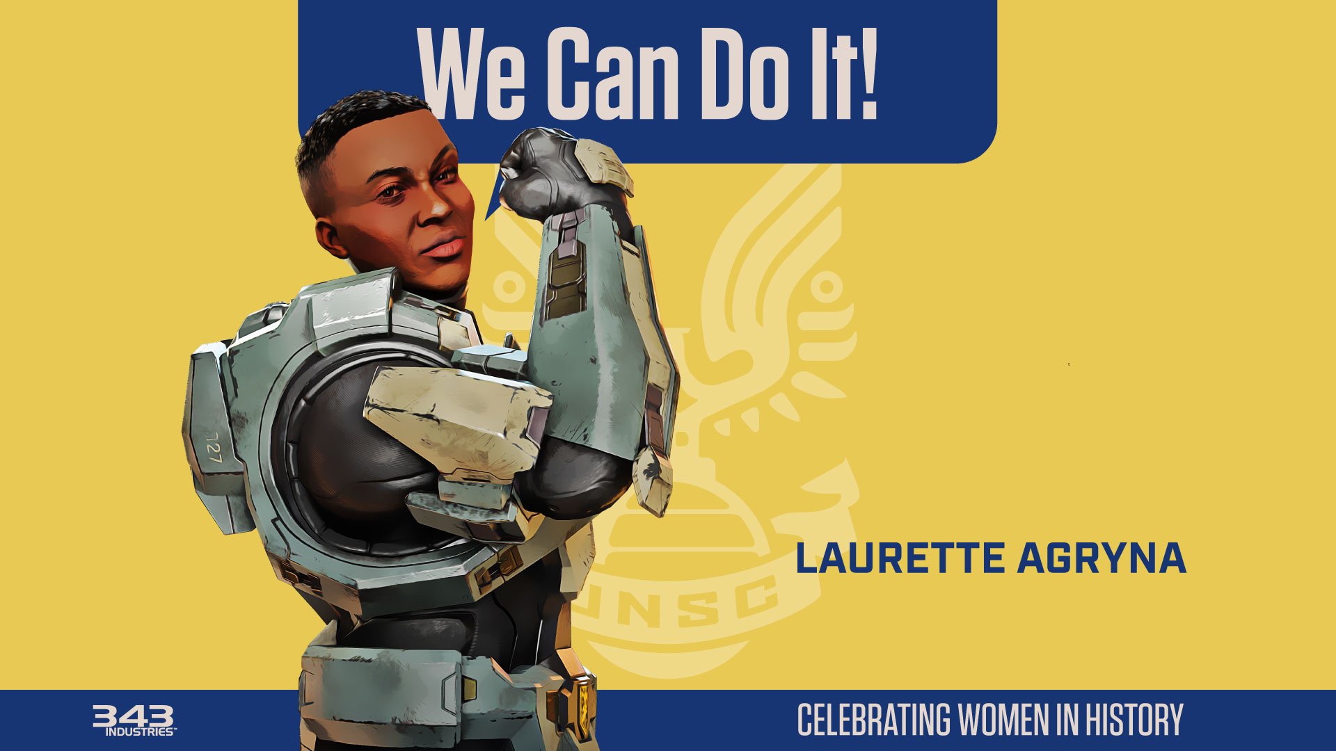 Commander Agryna posed as Rosie the Riveter, saying "We Can Do It!"