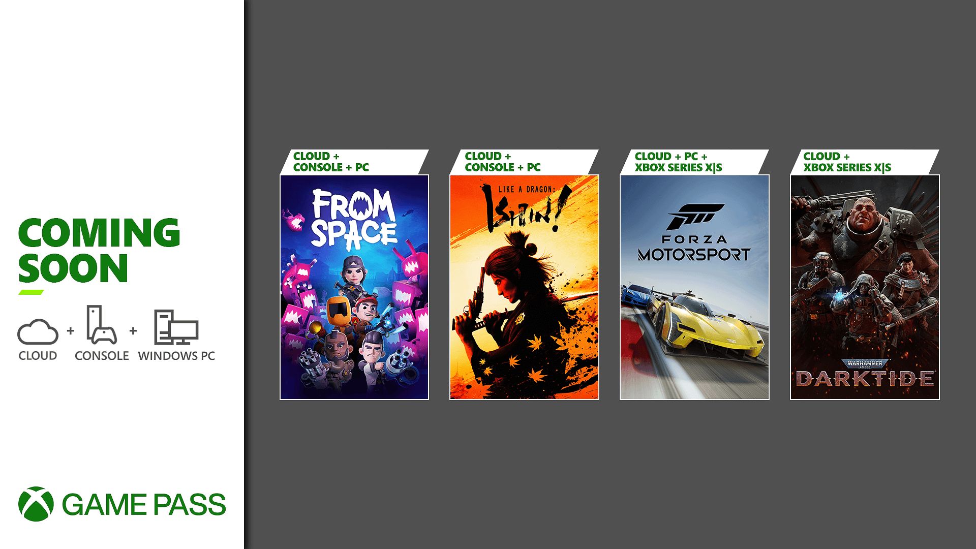Coming Soon to Game Pass: Forza Motorsport, Like A Dragon: Ishin!,  Warhammer 40,000: Darktide, and From Space - Xbox Wire