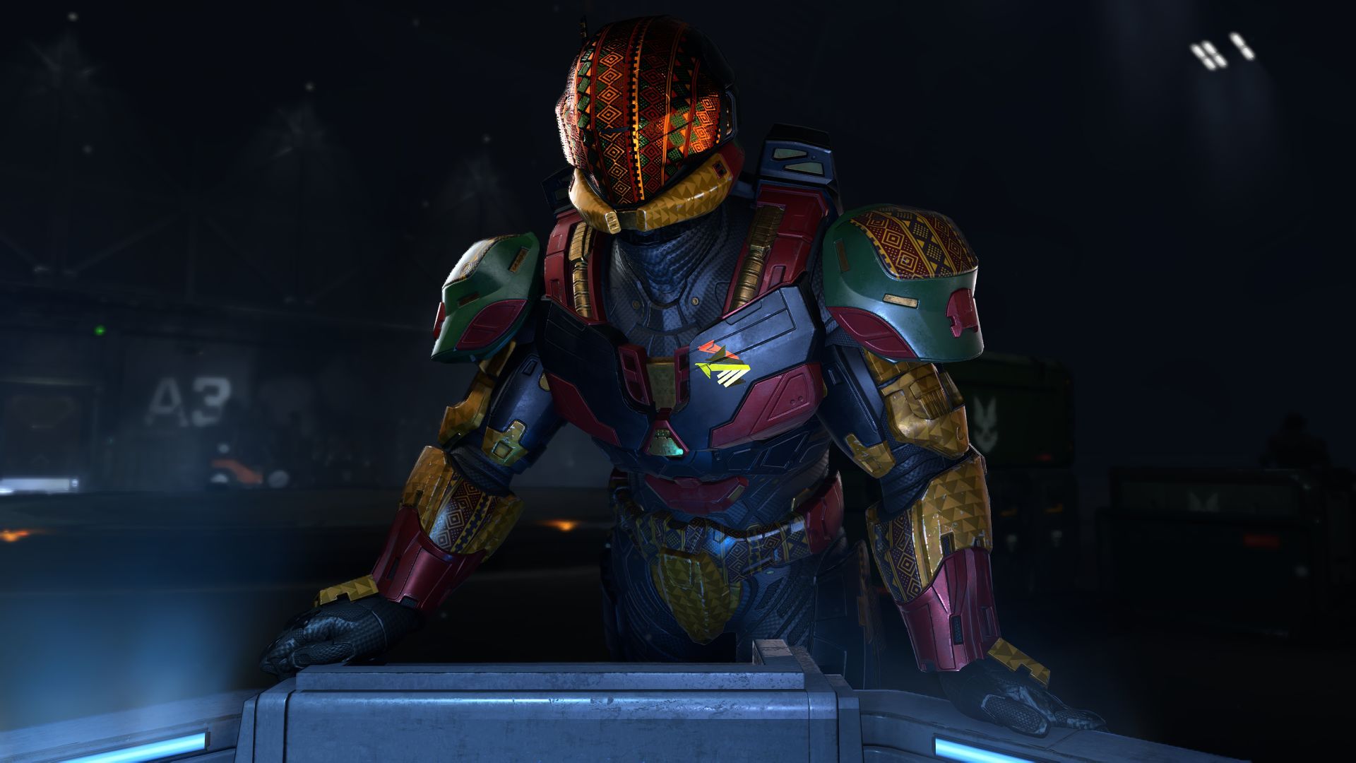 Image of a Spartan in Halo Infinite in Black History Month custom armor coating and visor.