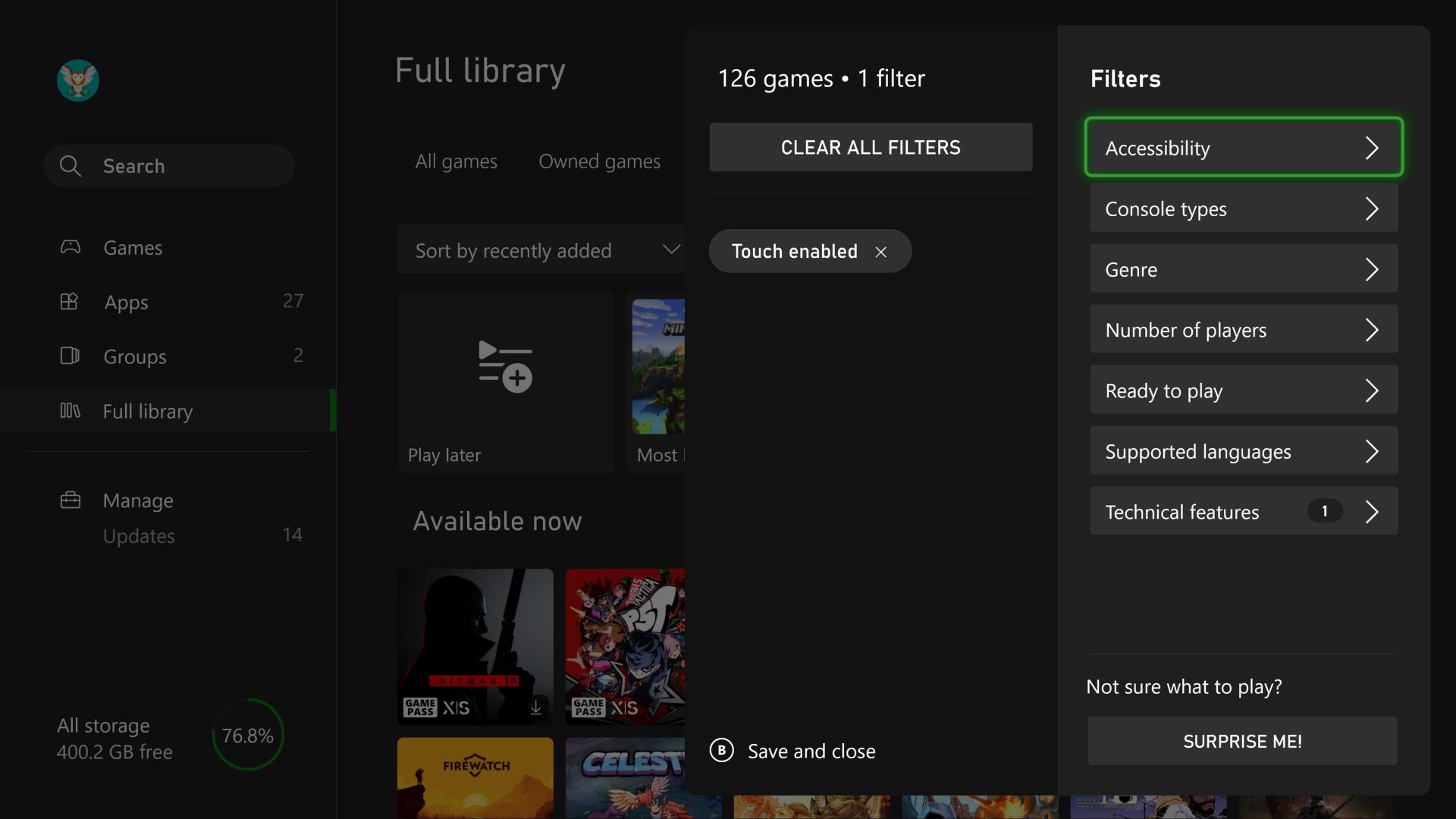 Xbox Update - New Filters My Games and Apps Asset
