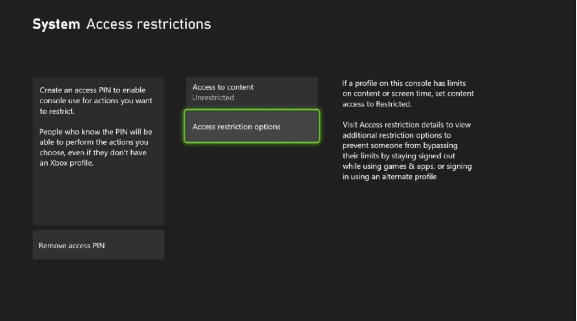Xbox Update - Access Restrictions Asset