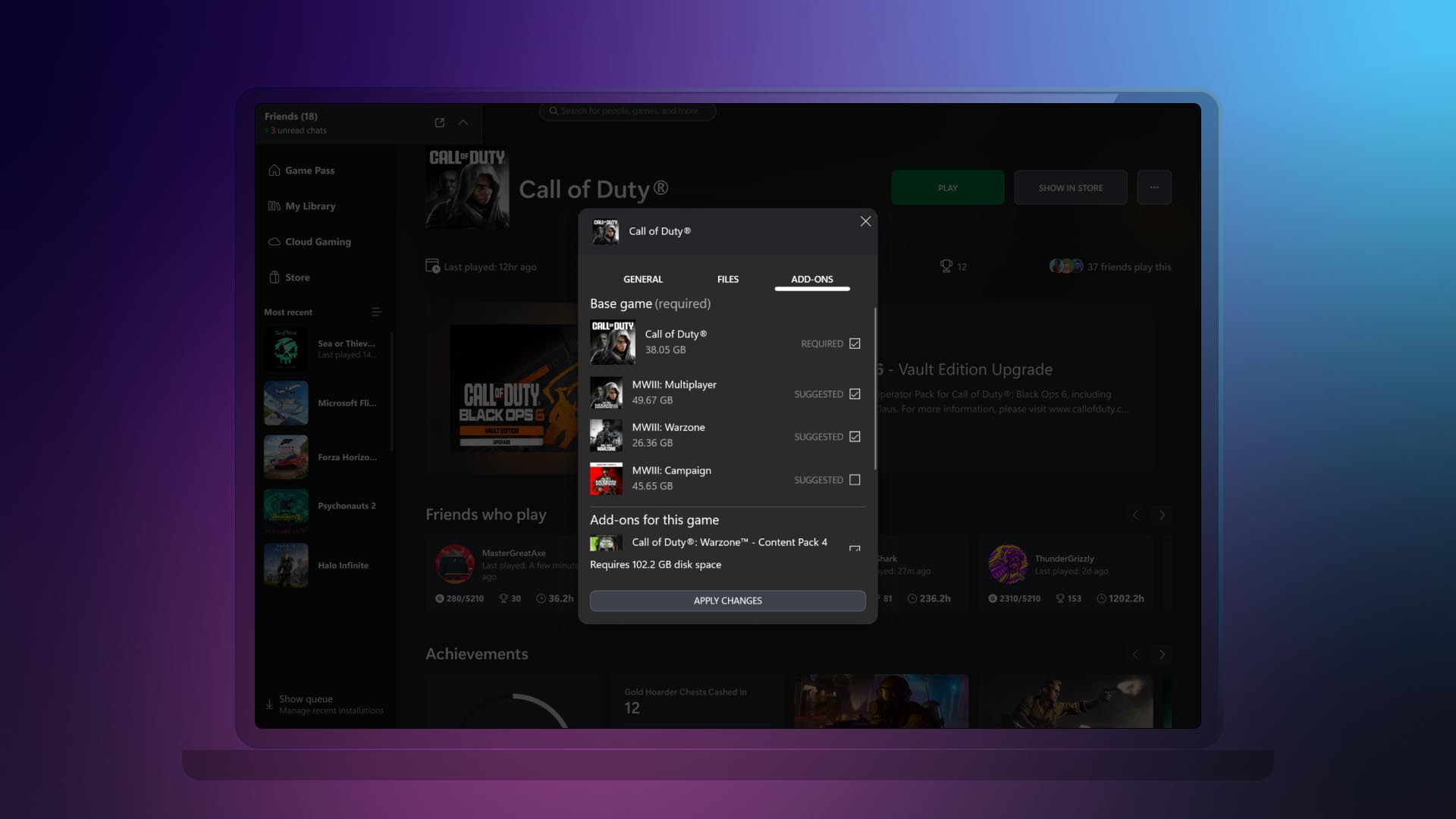 Immagine di gestione dei giochi dell'app Xbox per PC