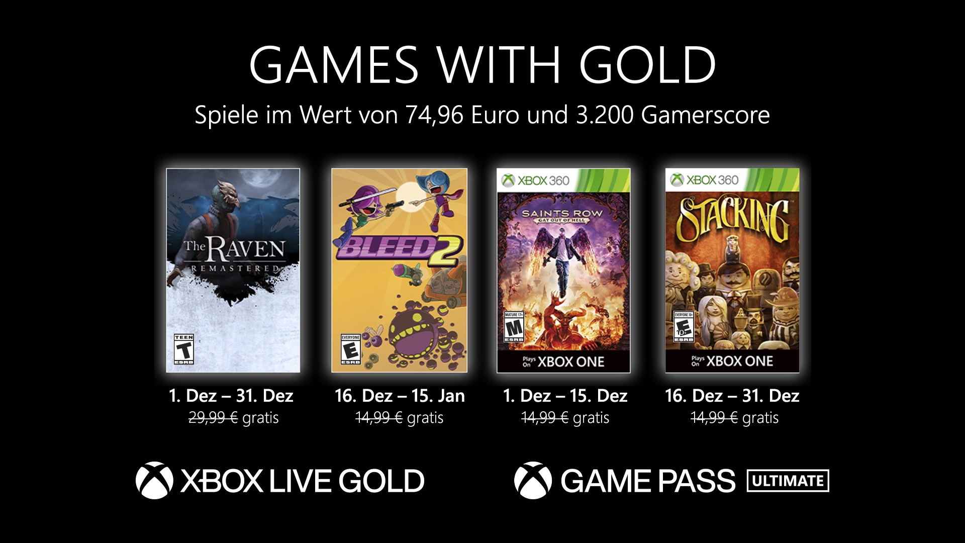 Video For Games with Gold: Diese Spiele gibt es im Dezember gratis