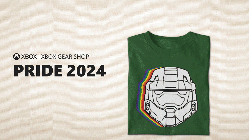 Xbox Gear Shop Pride 2024 Collection GIF mit verschiedenen Pride-T-Shirts.